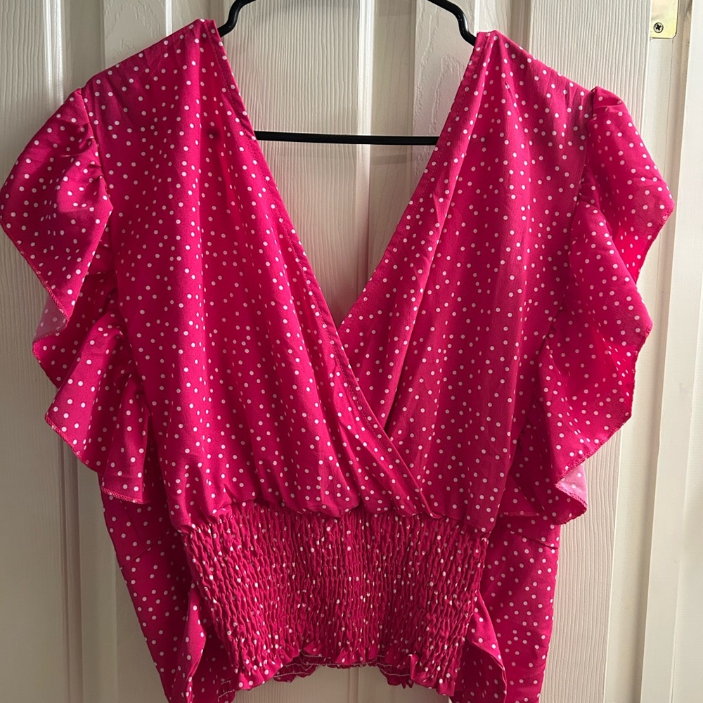 SHEIN Fuchsia Polka Dot Blouse